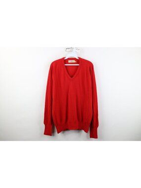 Vintage 70s 80s LL Bean Mens Large Blank Knit V-Neck Sweater Red Acrylic USA
